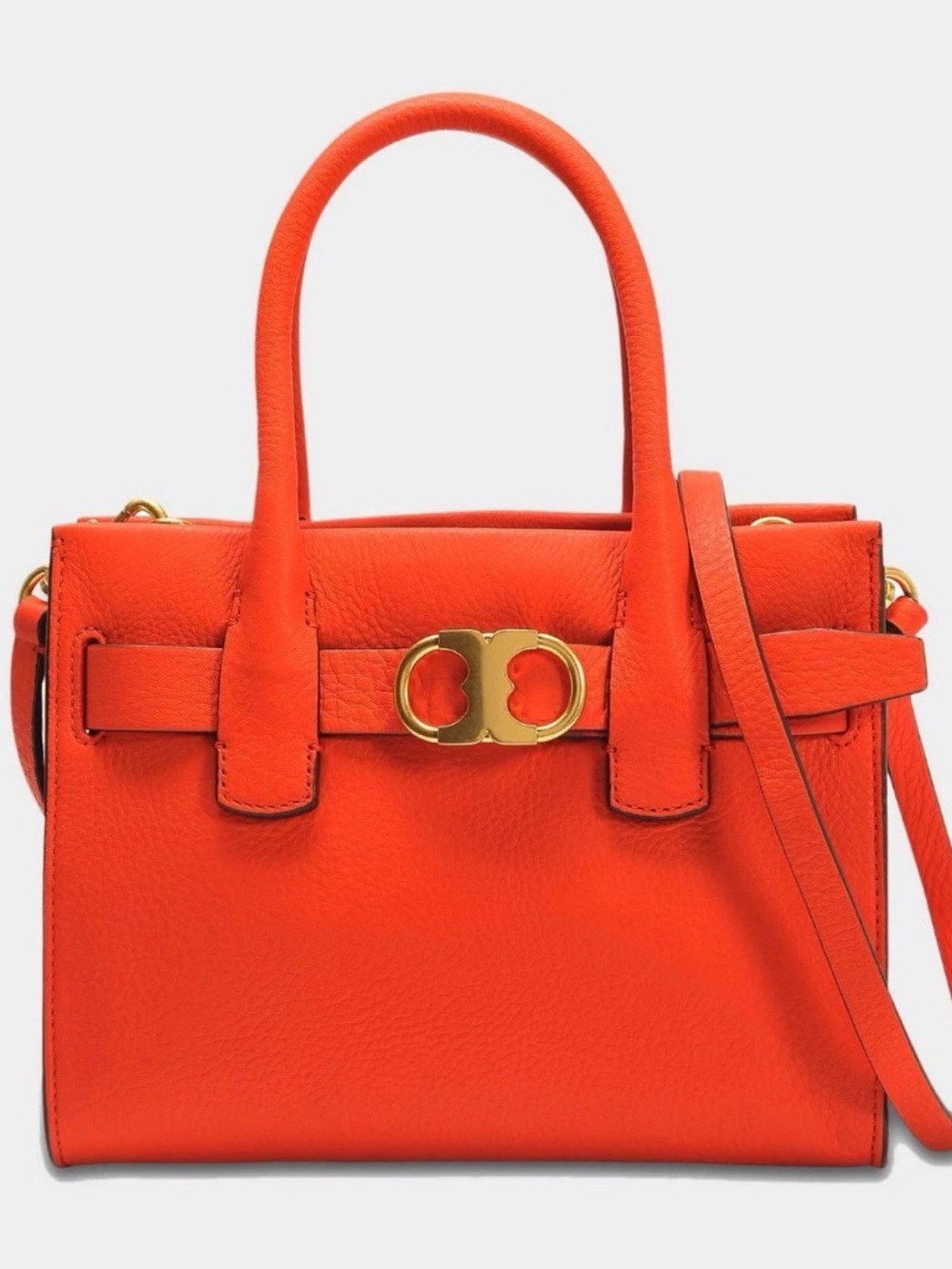 Tory Burch Gemini Link Leather Tote Bag Purse Crossbody Small Orange